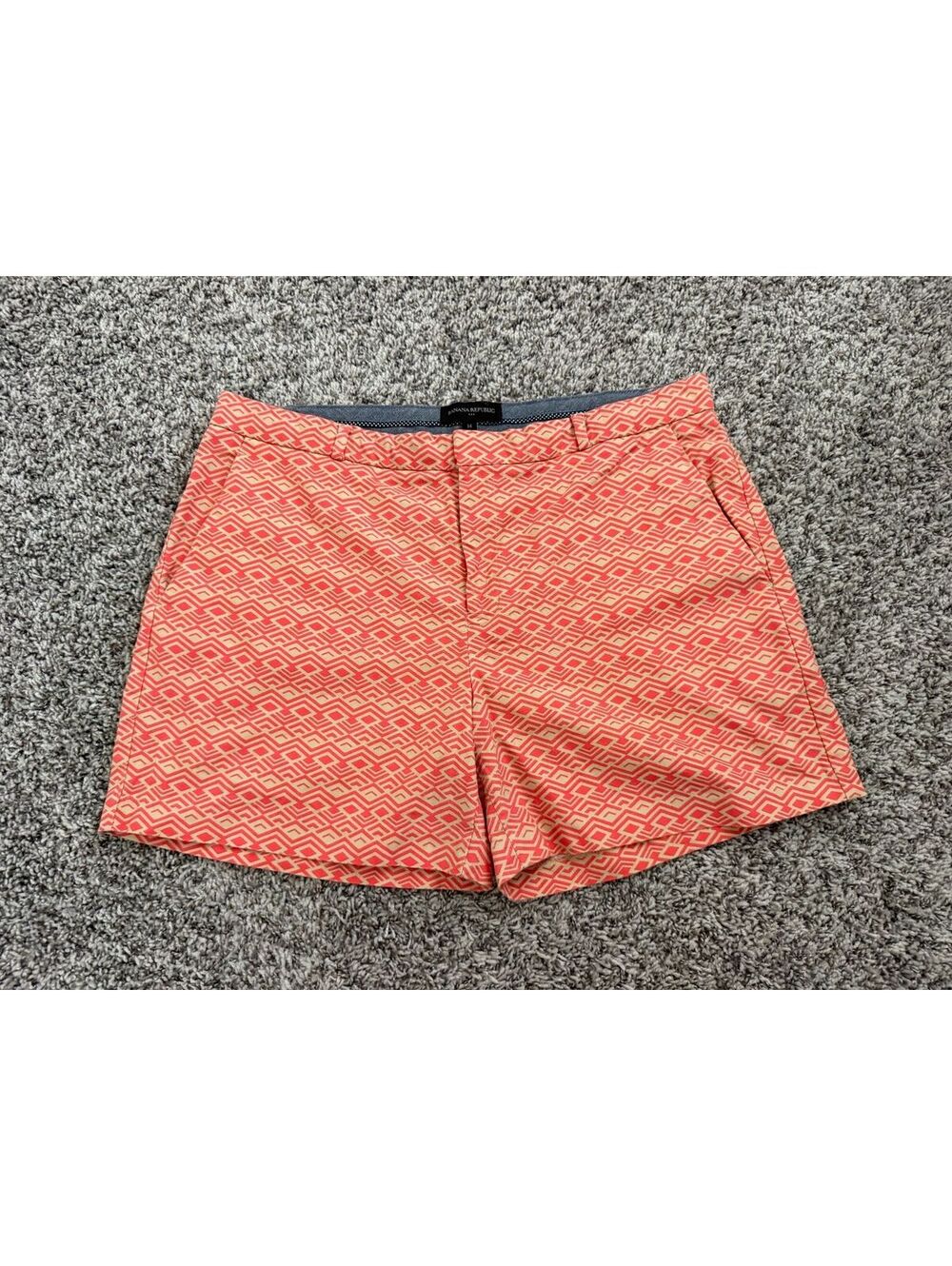 Banana Republic Beige/Orange Geo Cotton Blend Stretch Chino Shorts Size 14